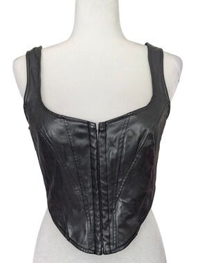 Windsor Womens Black The Hook Up Faux Leather Corset Top Size Medium